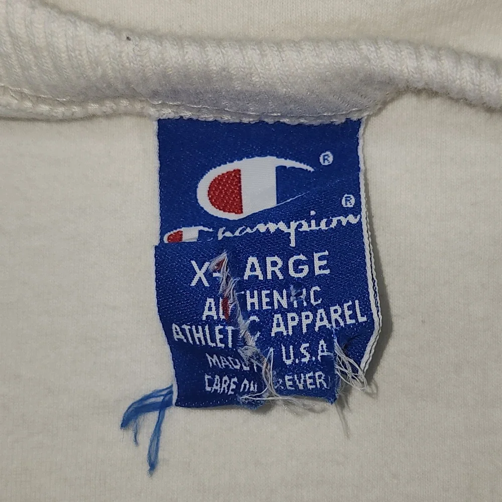 Champion T-Shirt Mens XL Off-White Good Short Sleeve Crew Neck Embroidered Patch - Picture 10 of 14